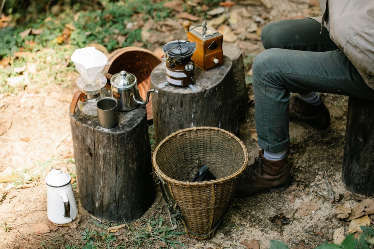 coffee grinder setup in kitchen