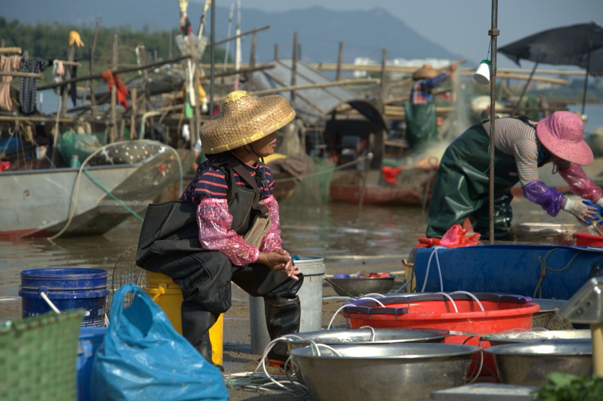 fishing net and bucket