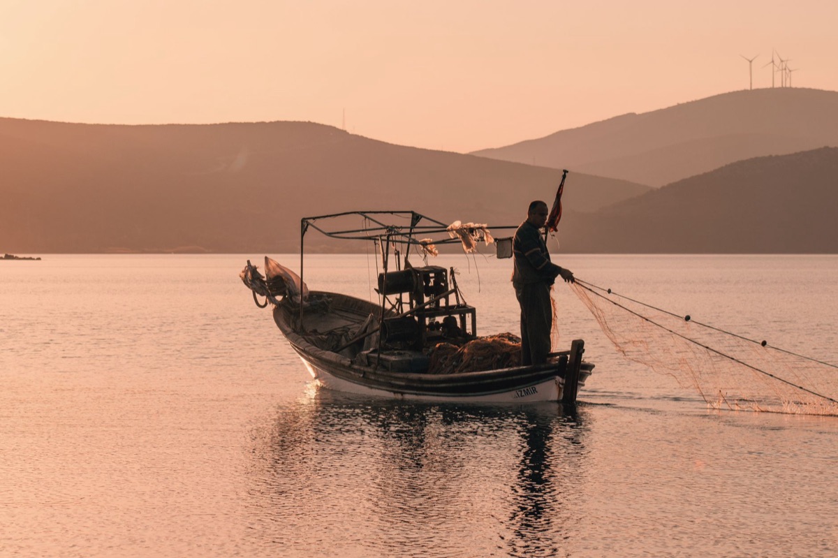 Fishing boat on lake