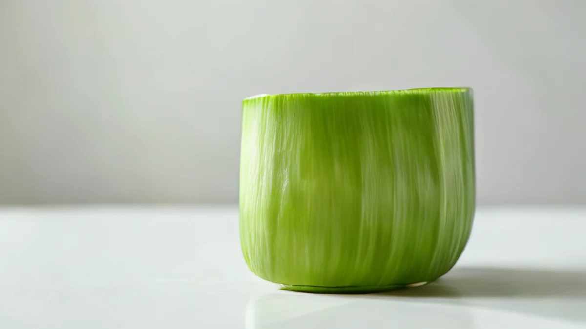 A single green, cylindrical cilantro object on a white table, clean studio softbox, shallow depth of field, photorealistic, sharp focus, high detail