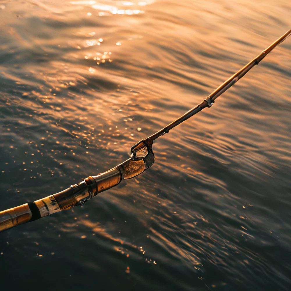 Fishing rod and reel in natural lake environment