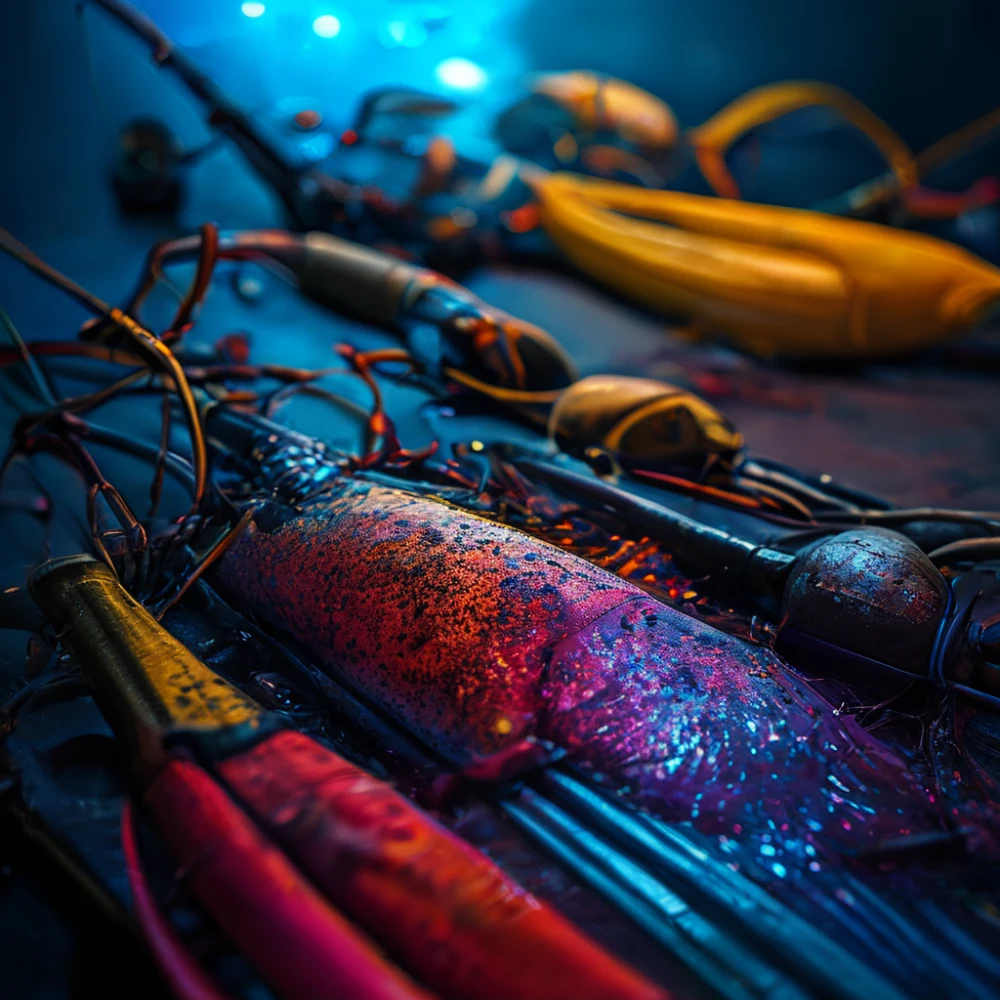 Fishing gear setup in a freshwater environment