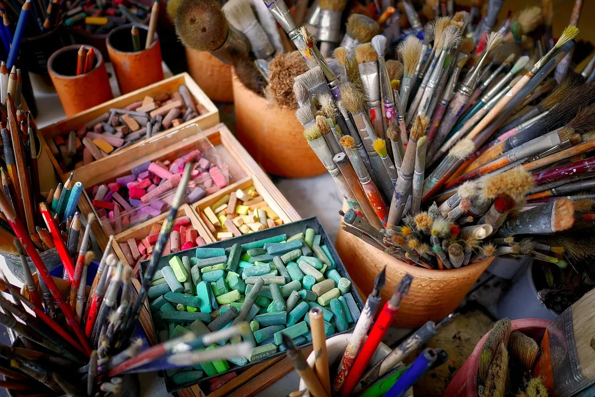 brushes, chalks, colorful, art materials, art supplies, coloring materials, paint, pens, art, artistic, creative, art supplies, art supplies, art, art, art, art